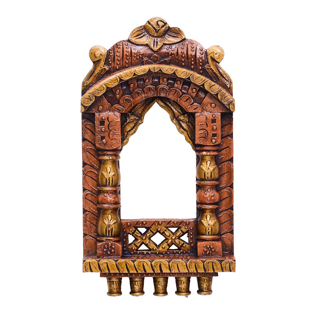 Craft Tree Wooden Handpainted Copper Finish Jharokha | Traditional Jaipuri Style Wall Hanging Jharokha Showpiece | Decorative Ho